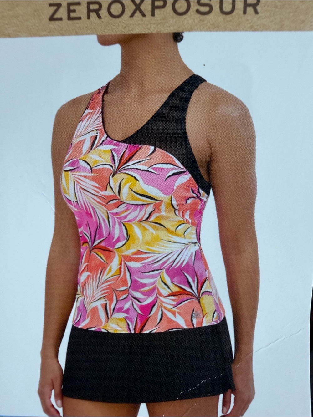 ZeroXposur Pink White Black Palm Leaves Tankini NWT